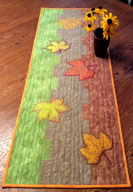 Fall-Themed Table Runner with Autumn Leaves Embroidery image 1
