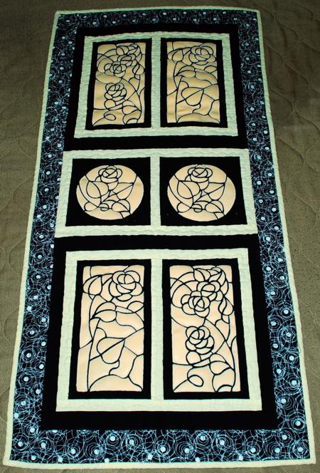 "Just Roses" Quilted Table Runner with Applique Embroidery image 1