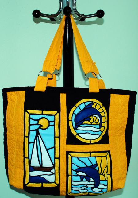 Sea-themed Tote Bag with Stained Glass Applique Embroidery image 1