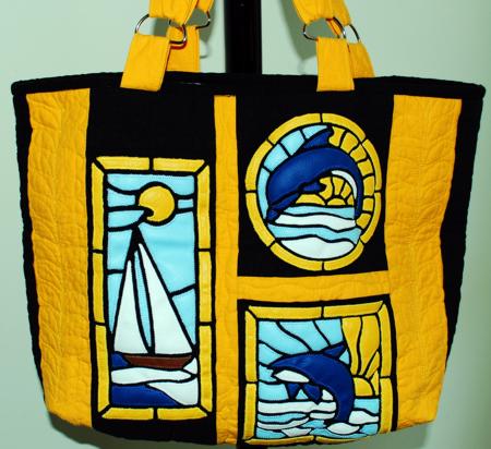 Sea-themed Tote Bag with Stained Glass Applique Embroidery image 16
