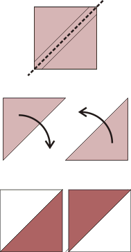 Cut along the diagonal and open the half-triangle squares.