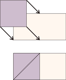 Picture shows how to position the square on the rectangle.