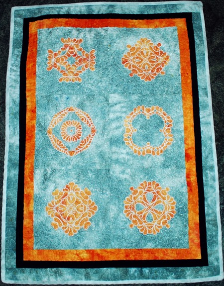 Quilted Tablerunner with Applique-with-Organza Blocks image 1
