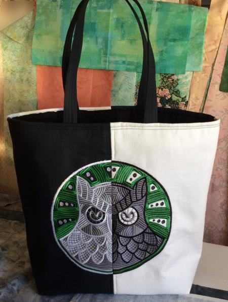 Black and White Tote Bag with Owl Embroidery image 6