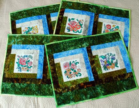 Quilted placemats with flower embroidery image 1