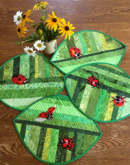 Quilted Placemats with Lady Bug embroidery image 1