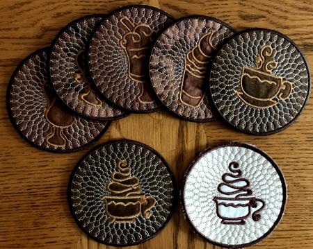 Coffee Coasters-in-the-Hoop. Instructions on how to embroider the designs image 6