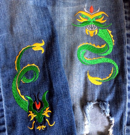 New life of old jeansdragon embroidery image 3