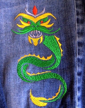 New life of old jeansdragon embroidery image 4