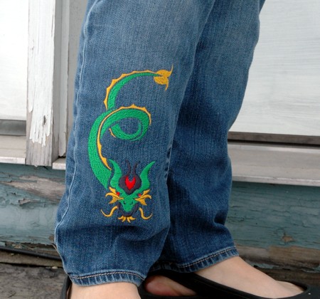 New life of old jeansdragon embroidery image 8