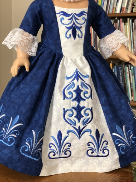 A close-up of the finished dress