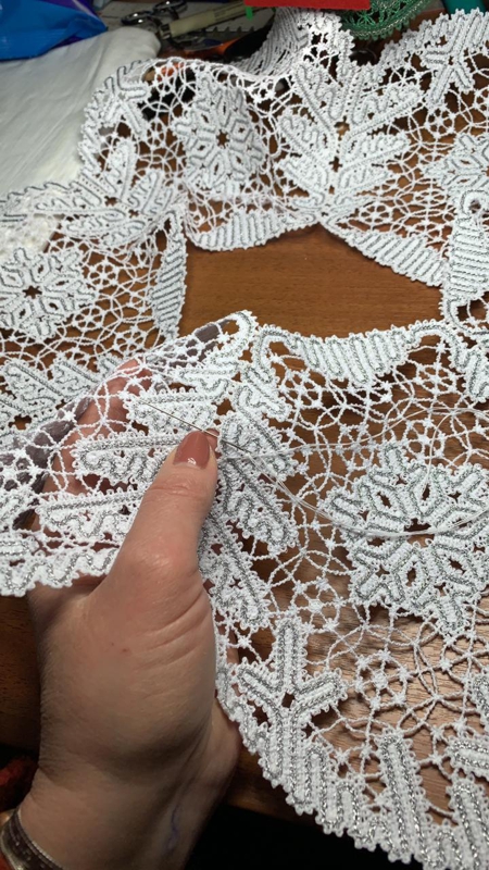 Photo demonstrating how to sew the lace parts together