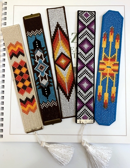 Stitch-outs of the bookmarks.