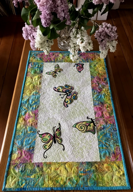 Quilted Table Runner with Butterfly Embroidery image 1