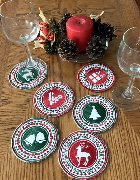 FInished coasters on a table.