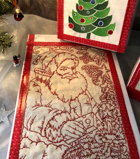 Finished gift box with Santa embroidery.