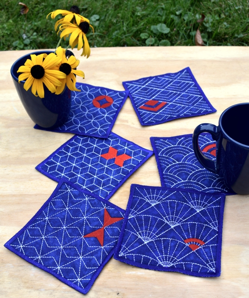 Sashiko Coasters In-the-Hoop (ITH) machine embroidery designs