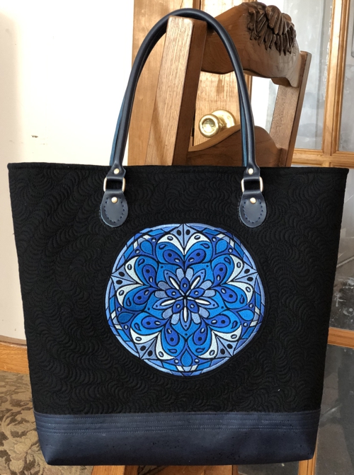Finished bag with Blue Mandala embroidery.