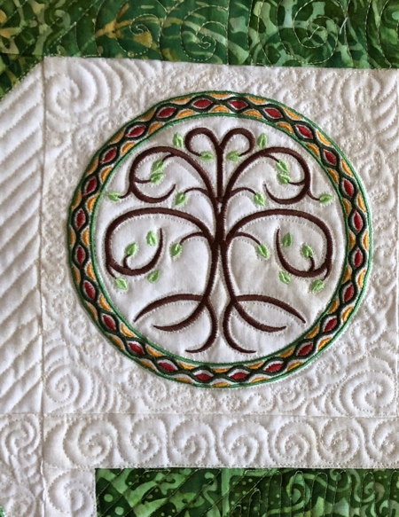 Close-up of embroidery and quilting.