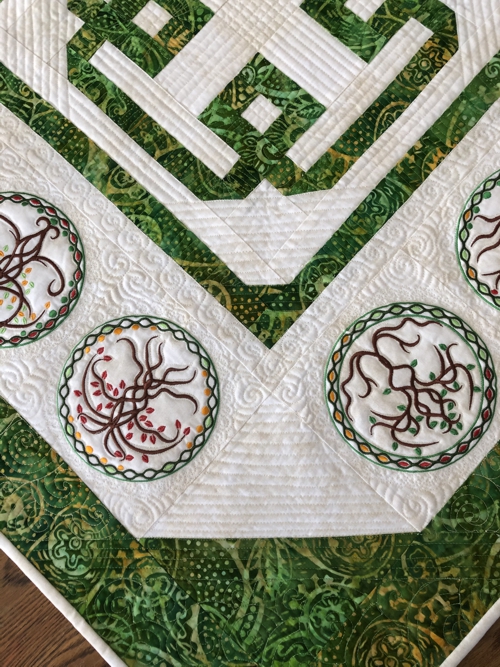 Close-up of embroidery and quilting.