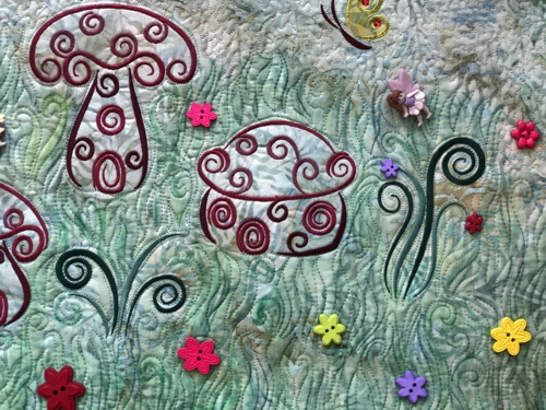 Close-up of the quilt's embellishments.