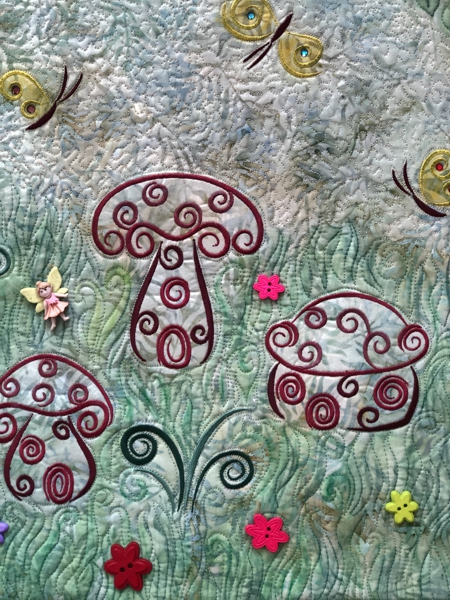 Close-up of the quilt's embellishments.