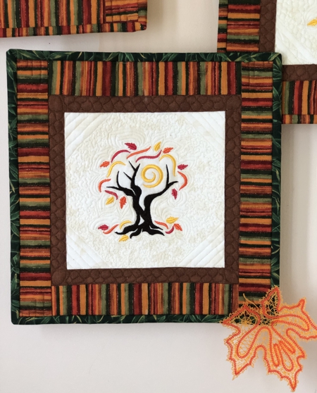 Fall-themed one-block quilt.