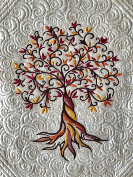 Stitch-out of the Autumn Tree machine embroidery design.