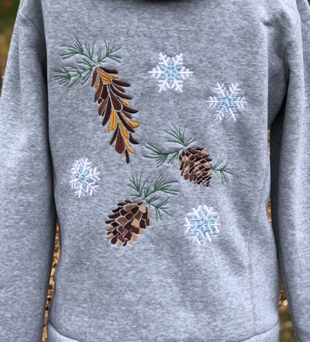 Close-up of the embroidery on the back of the hoody.