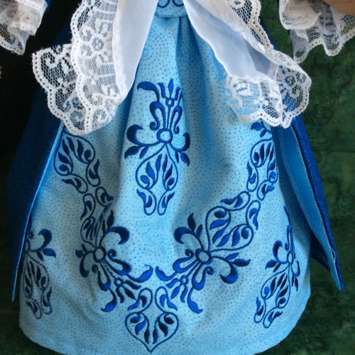 Close-up of the embroidery on the skirt.