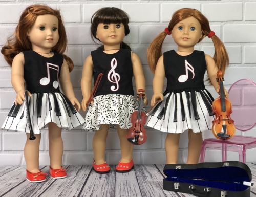 Finished 3 dresses with embroidery on bodice modeling by American Girl dolls