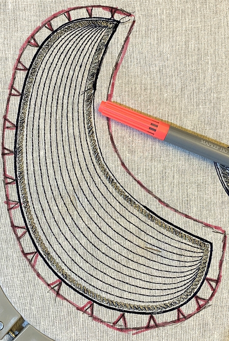 With marker, draw the seam allowance and notches on the stabilizer.