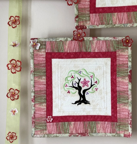 Spring-themed one-block quilt.