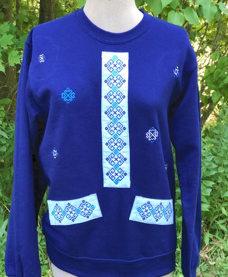 Finished sweatshirt on a dummy.