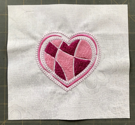 Stitch-out of the Velentine heart design.