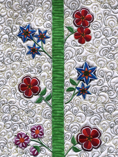 Close-up of the embroidery on the finished wallhanging