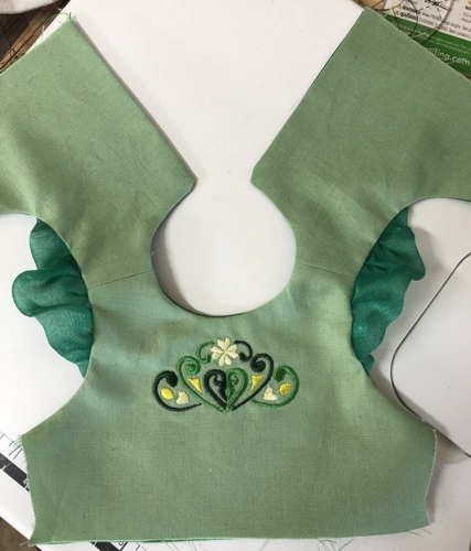 Bodice with lining attached. Right side.