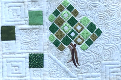 Close-up of the quilting and embroidery.