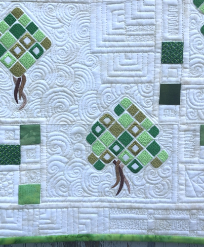 Close-up of the quilting and embroidery.