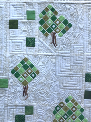 Close-up of the quilting and embroidery.