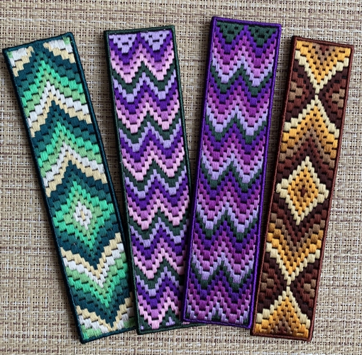 4 bookmarks stitched in bargello style