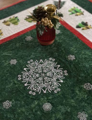 Close-up of the quilting and embroidery.