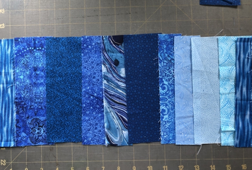 The 7" long blue strips are aranged in order they will be used