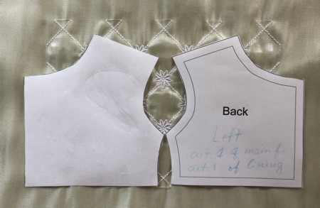 Place paper templates on the stitch-out in mirror image.