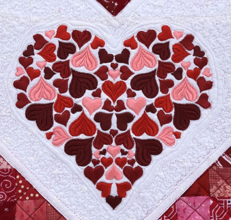 Close-up of the Valentine heart embroidery