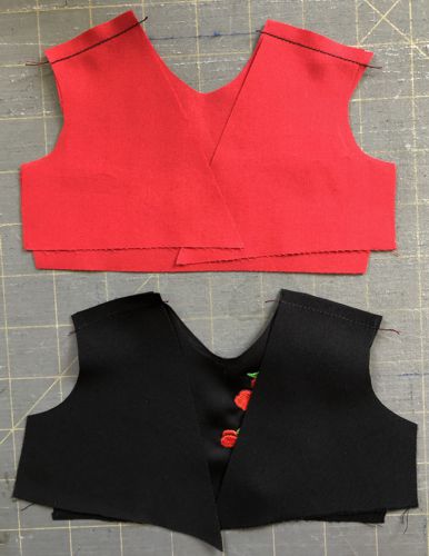 Bodice with sewn shoulder seams.