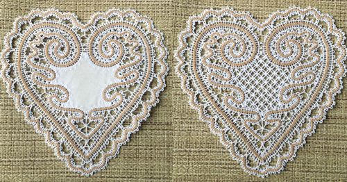 Stitch-outs of 2 doilies from the set.