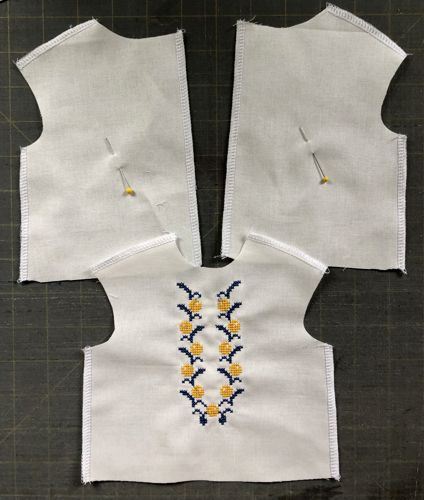 The parts of the blouse with finished raw edges.