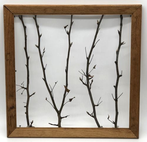 FInished picture frame with the glued twigs.
