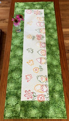 Finished quilted tablerunner with gnomes embroidery
